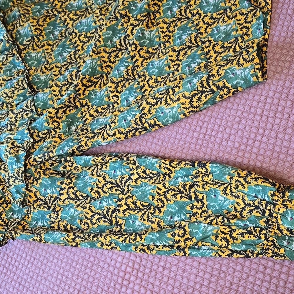 J.Crew‎ Off Shoulder Ratti Top Elephant Print 8 Button Front Ruffle 3/4 Sleeve - Picture 8 of 10